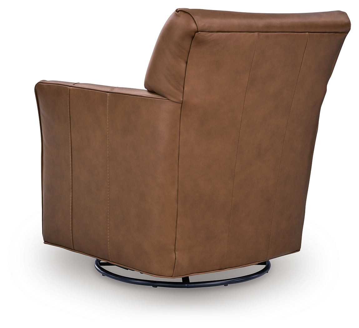 Braydunn Caramel Swivel Glider Accent Chair by Ashley at Eve Furniture