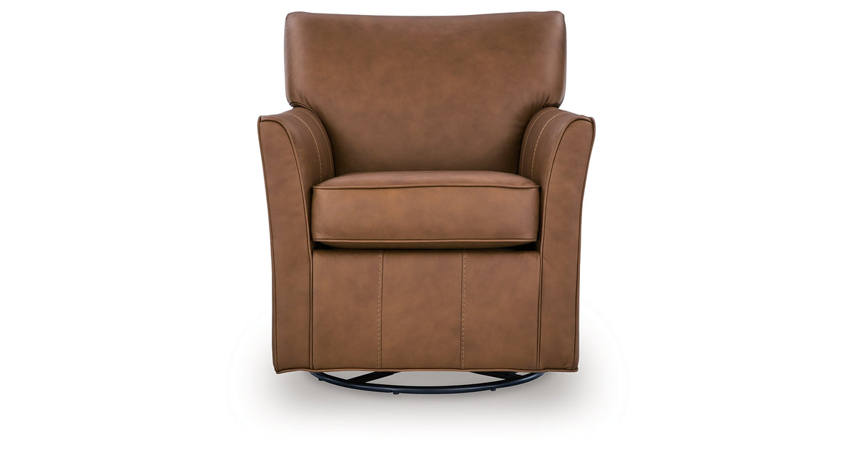 Braydunn Caramel Swivel Glider Accent Chair by Ashley at Eve Furniture