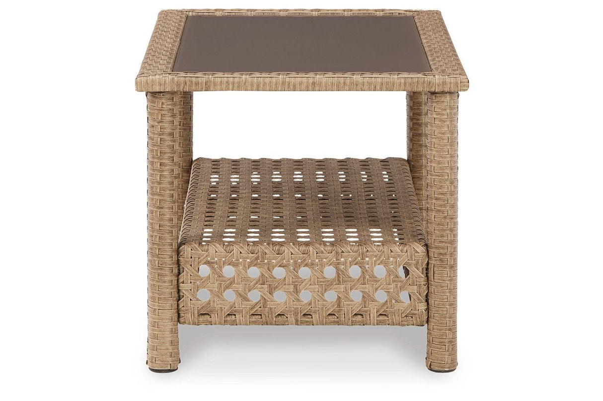 Braylee Driftwood Outdoor Loveseat with Table by Ashley at Eve Furniture