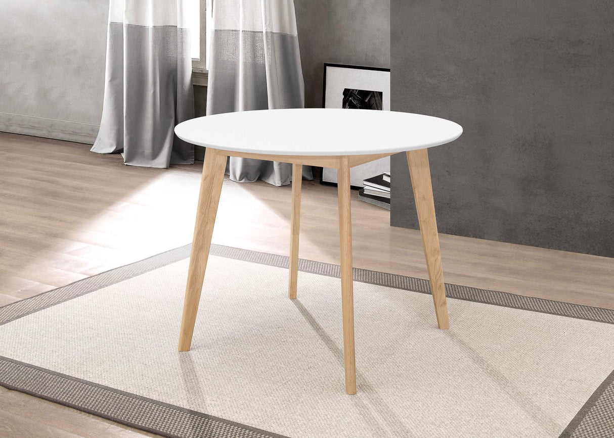 Breckenridge Matte White/Natural Oak Round Dining Table by Coaster at Eve Furniture