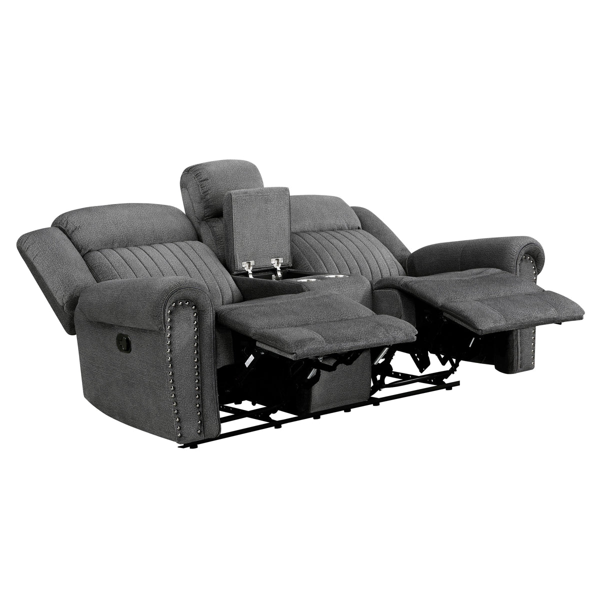 Brennen Charcoal Double Reclining Loveseat with Center Console by Homelegance at Eve Furniture