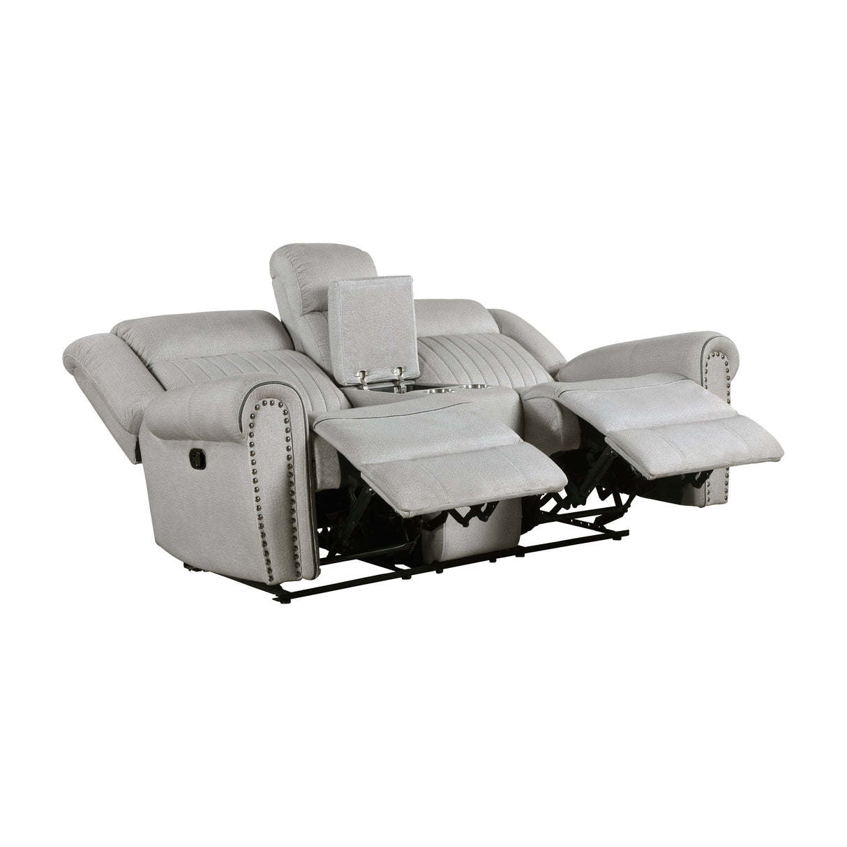 Brennen Mist Double Reclining Loveseat with Center Console by Homelegance at Eve Furniture