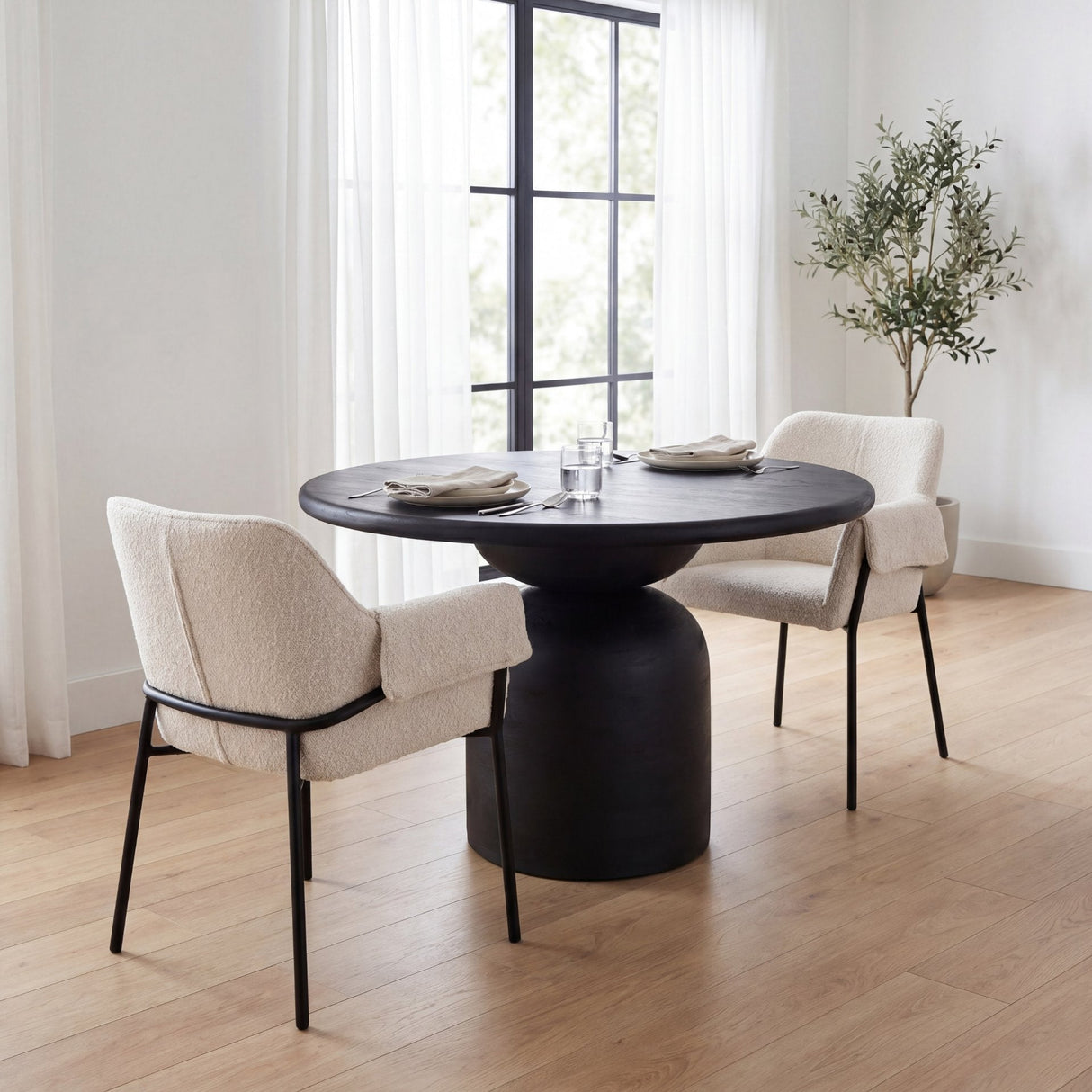 Brently Dining Chair w/ Cream Boucle Fabric & Matte Black Metal Legs, Set of 2 by Mercana at Eve Furniture