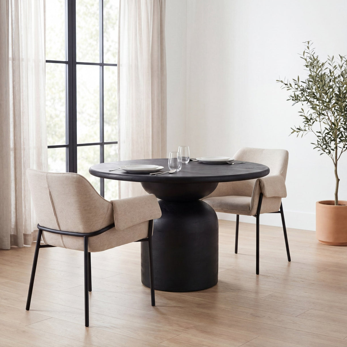 Brently Dining Chair w/ Oatmeal Fabric & Matte Black Metal Legs, Set of 2 by Mercana at Eve Furniture