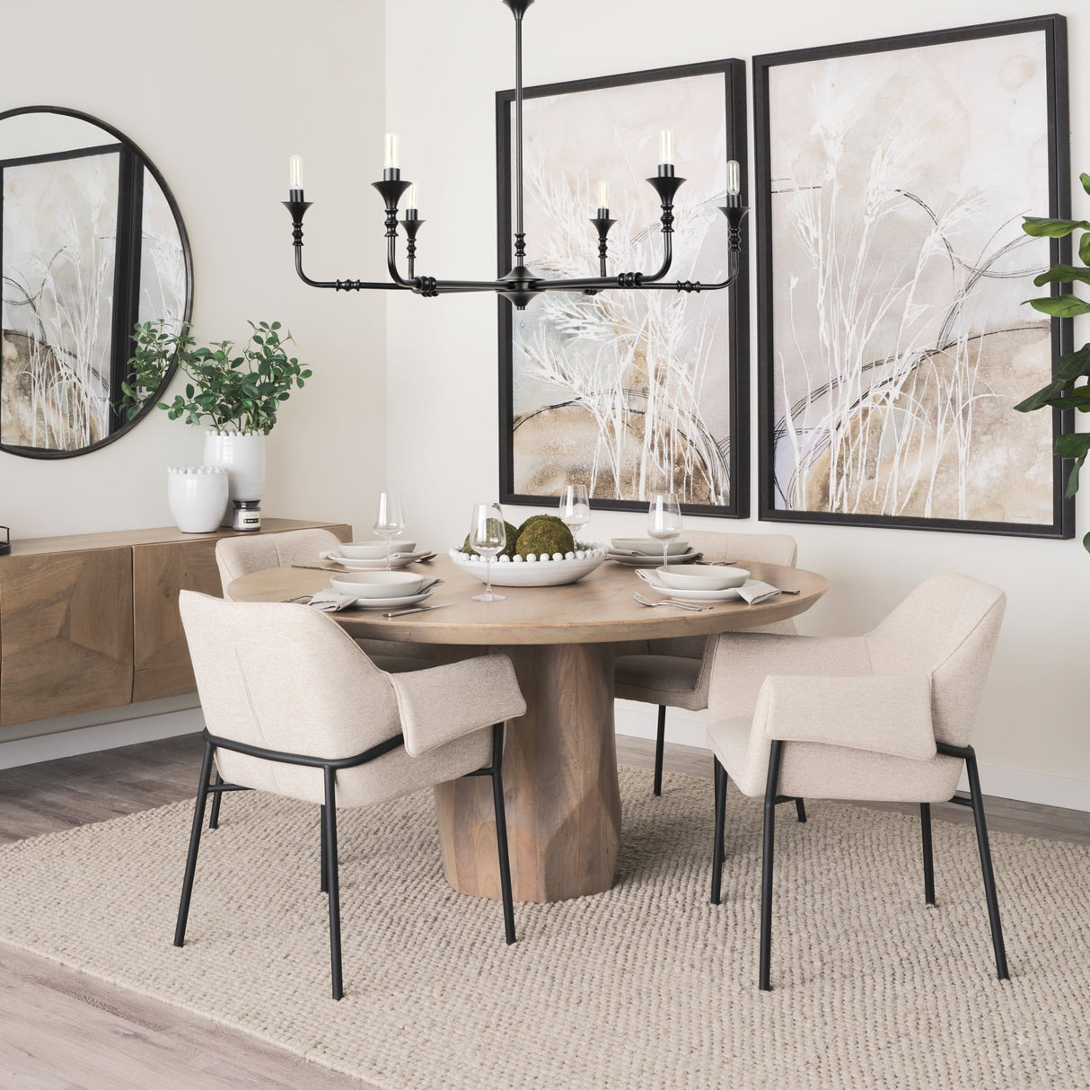 Brently Dining Chair w/ Oatmeal Fabric & Matte Black Metal Legs, Set of 2 by Mercana at Eve Furniture