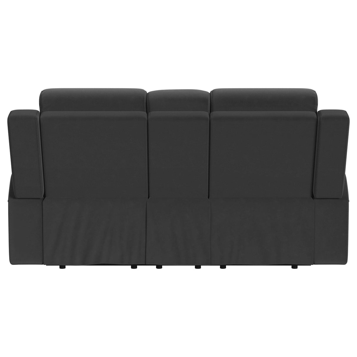 Brentwood Dark Charcoal Upholstered Motion Reclining Loveseat with Console by Coaster at Eve Furniture