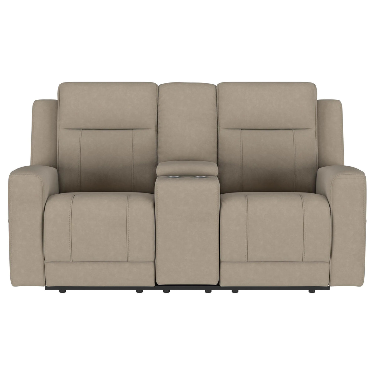 Brentwood Taupe Upholstered Motion Reclining Loveseat with Console by Coaster at Eve Furniture