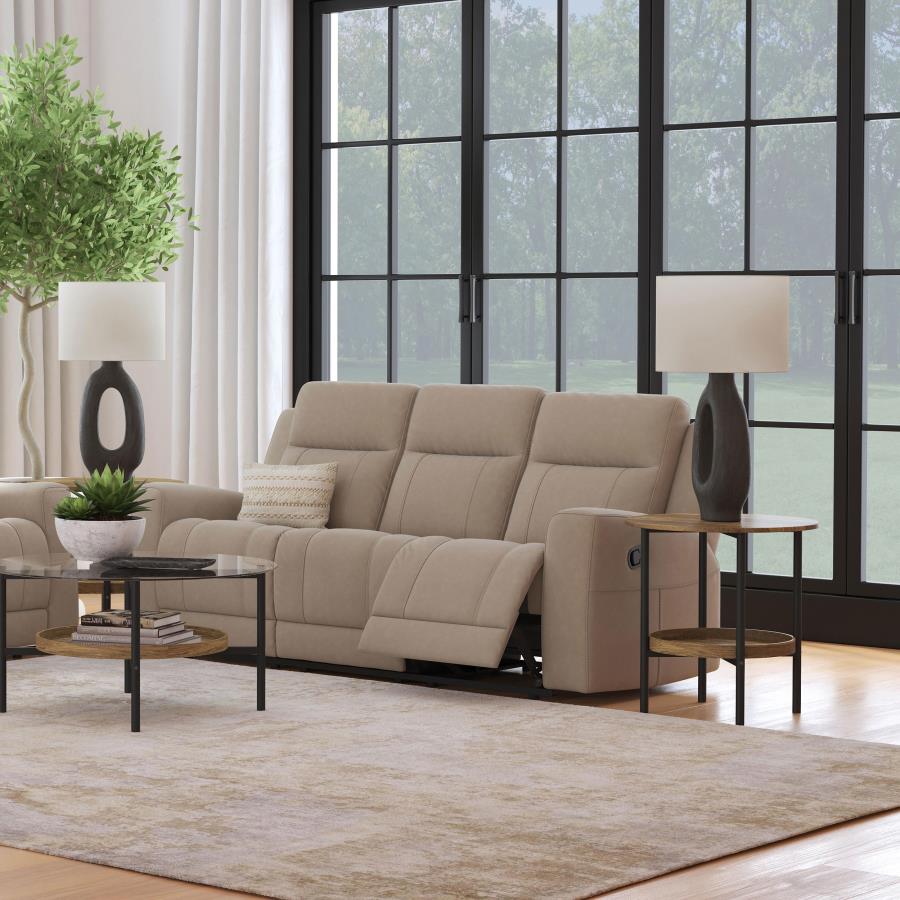 Brentwood Taupe Upholstered Motion Reclining Sofa by Coaster at Eve Furniture