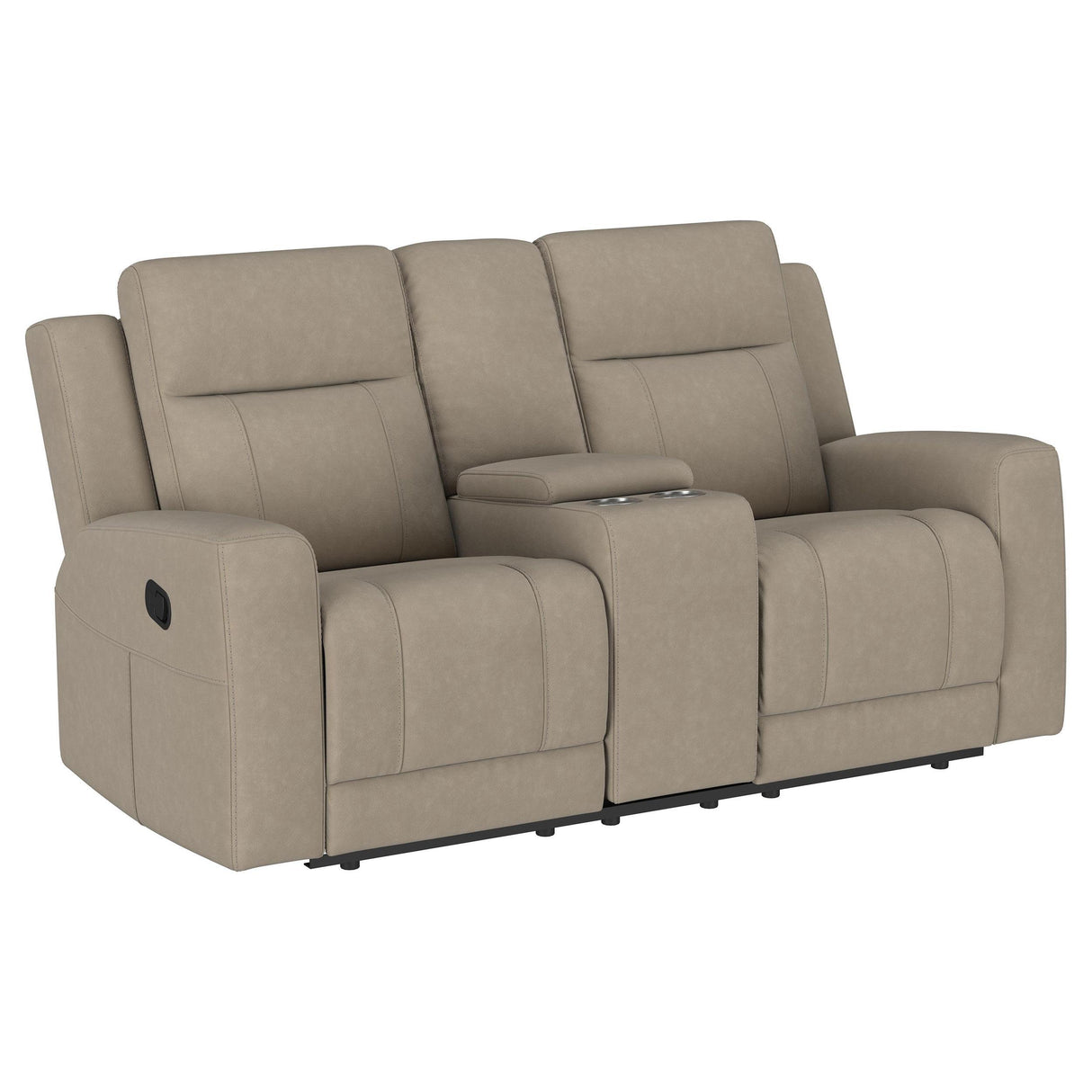 Brentwood Taupe Upholstered Motion Reclining Loveseat with Console by Coaster at Eve Furniture