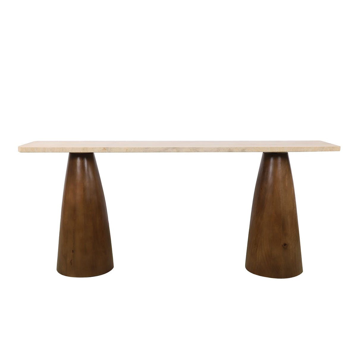 Breton 72" Console Table with Travertine Top in Walnut by Home Trends & Design at Eve Furniture