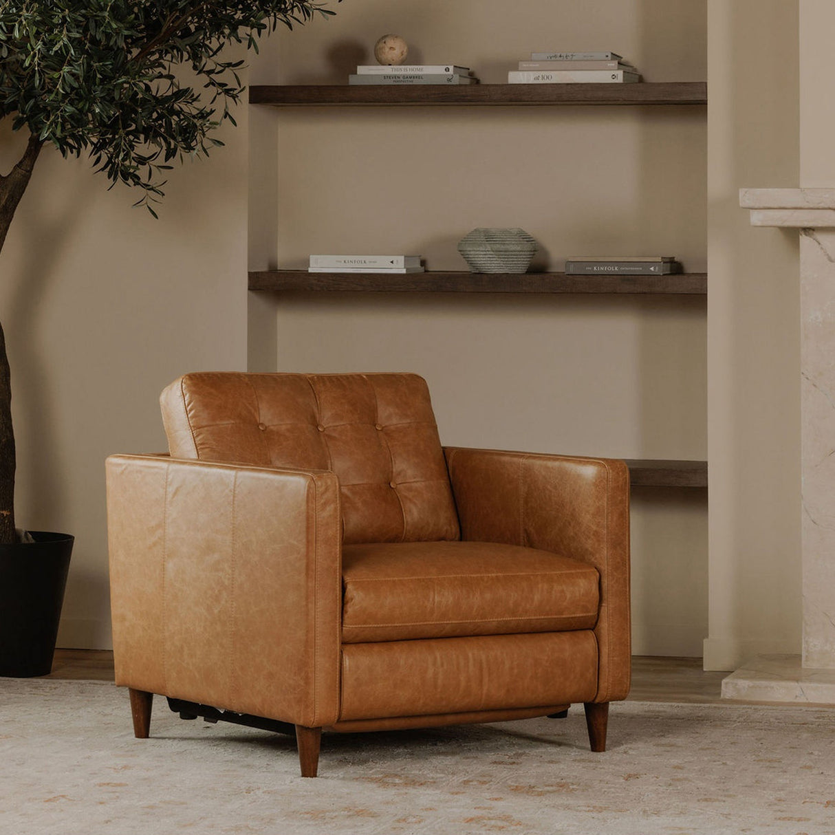 Bridgers Tan Leather Power Recliner Chair by MOES at Eve Furniture