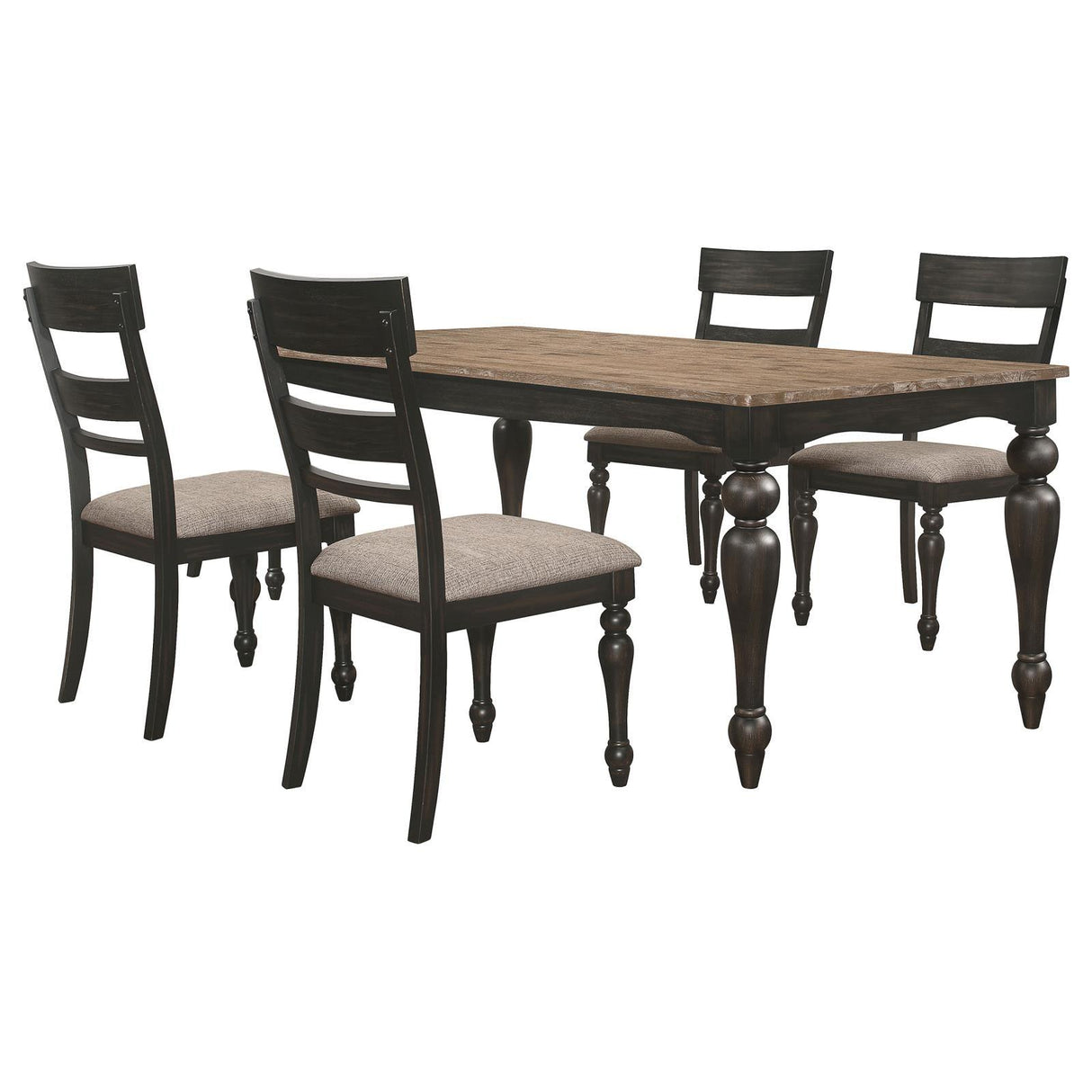 Bridget Brown Brushed/Charcoal Sandthrough 5-Piece Rectangular Dining Set by Coaster at Eve Furniture
