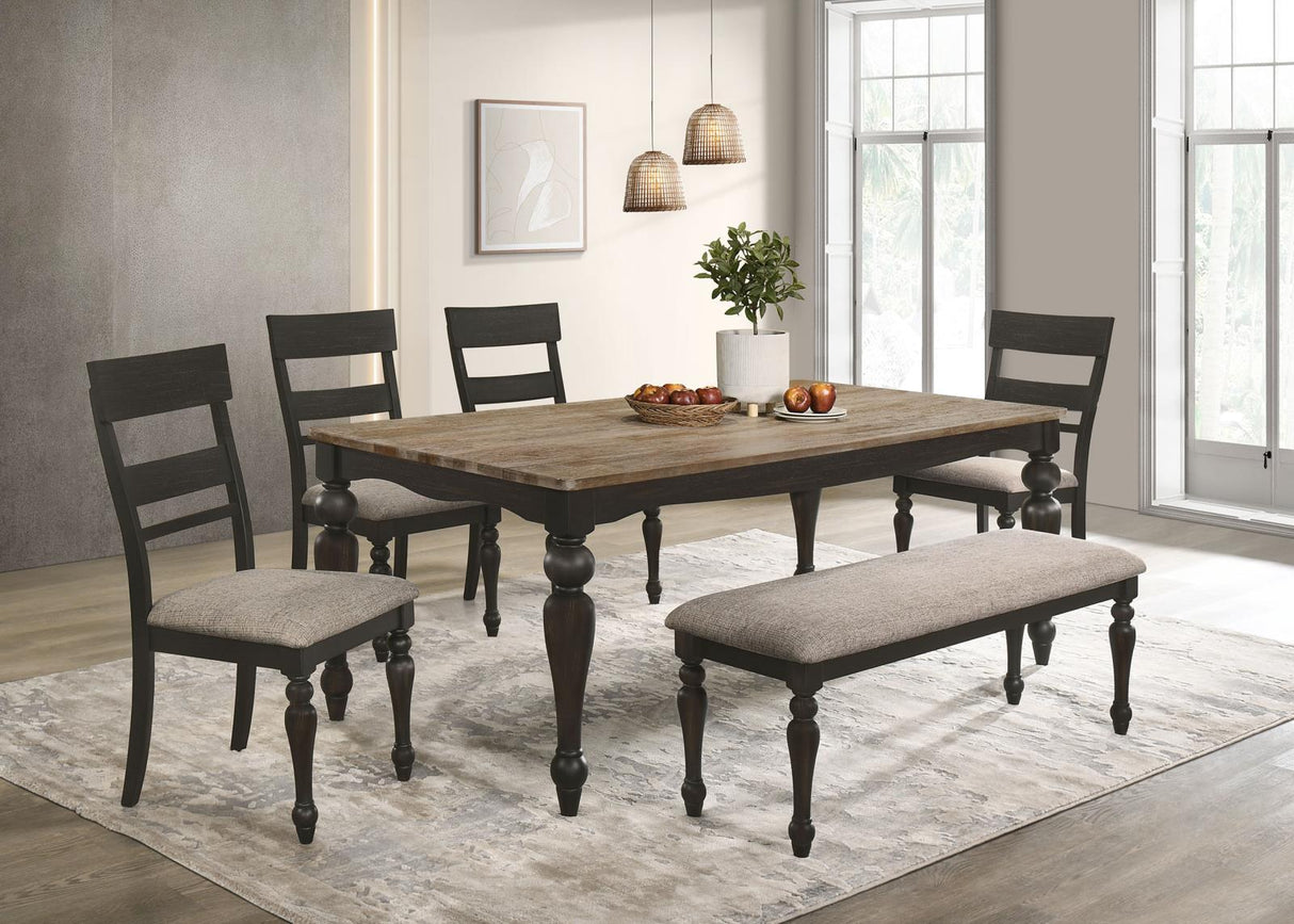 Bridget Brown Brushed/Charcoal Sandthrough 6-Piece Rectangular Dining Set by Coaster at Eve Furniture