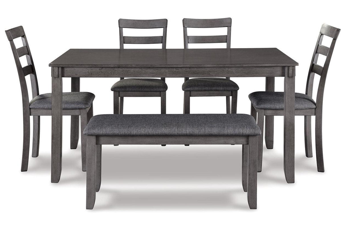 Bridson Gray Dining Table and Chairs with Bench by Ashley at Eve Furniture