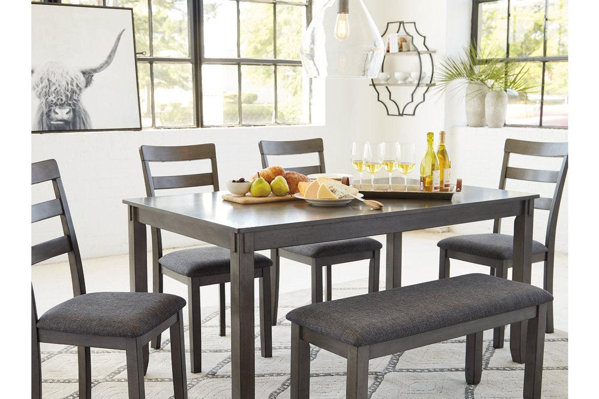 Bridson Gray Dining Table and Chairs with Bench by Ashley at Eve Furniture