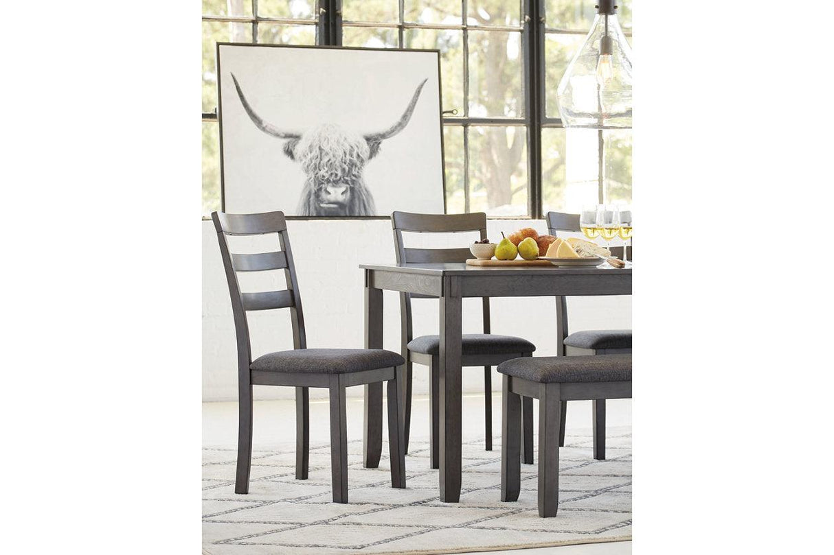 Bridson Gray Dining Table and Chairs with Bench by Ashley at Eve Furniture