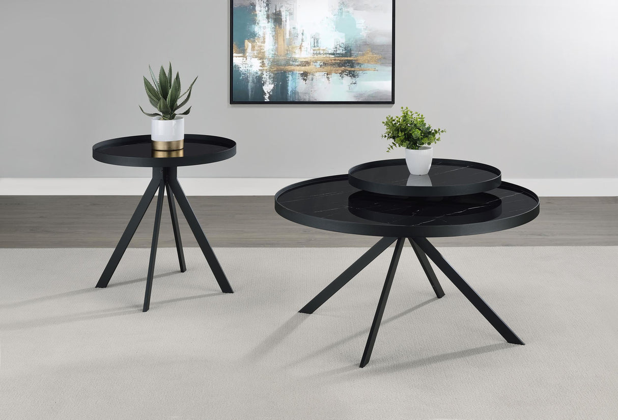 Briggs Black 2-Piece Round Coffee and End Table Set by Coaster at Eve Furniture