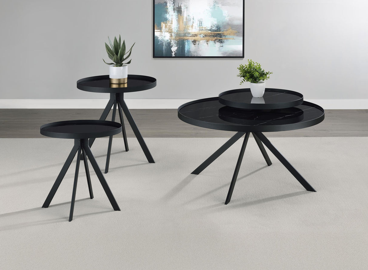 Briggs Black 3-Piece Round Coffee and End Table Set by Coaster at Eve Furniture