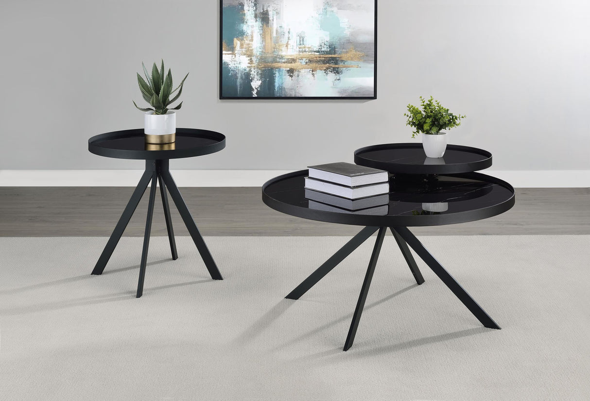 Briggs Black Round Marble Printed Glass Top End Table by Coaster at Eve Furniture