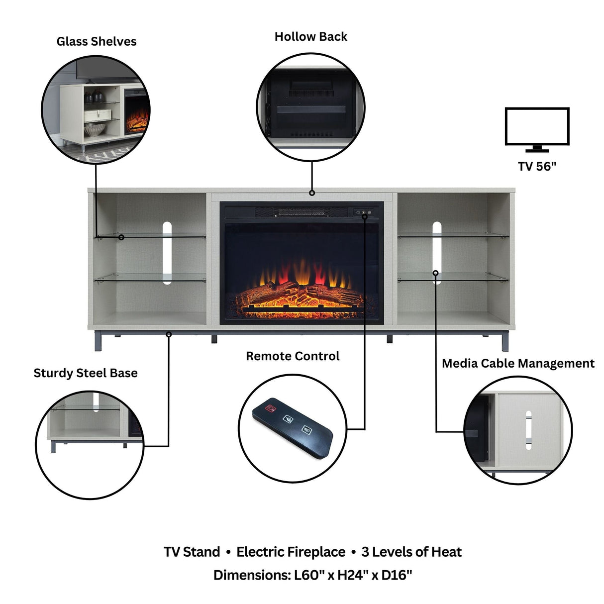 Brighton Fireplace in Beige by Manhattan Comfort at Eve Furniture