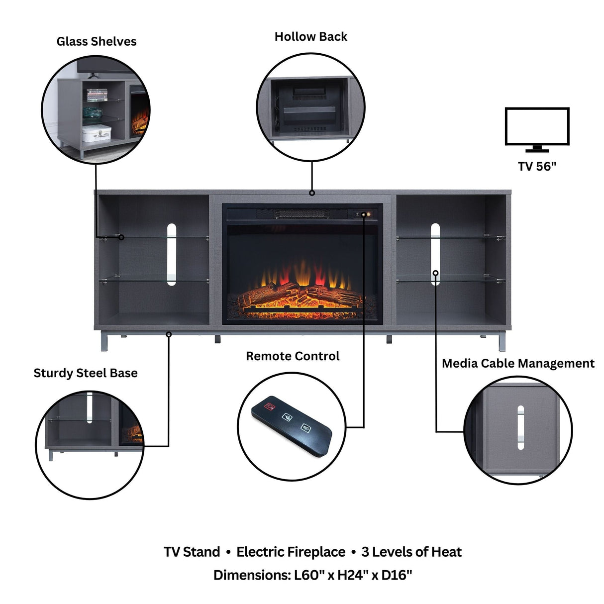 Brighton Fireplace in Grey by Manhattan Comfort at Eve Furniture