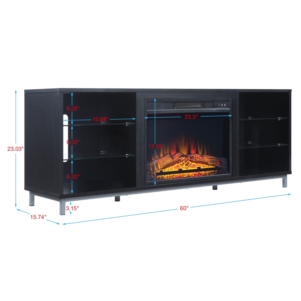 Brighton Fireplace in Onyx by Manhattan Comfort at Eve Furniture