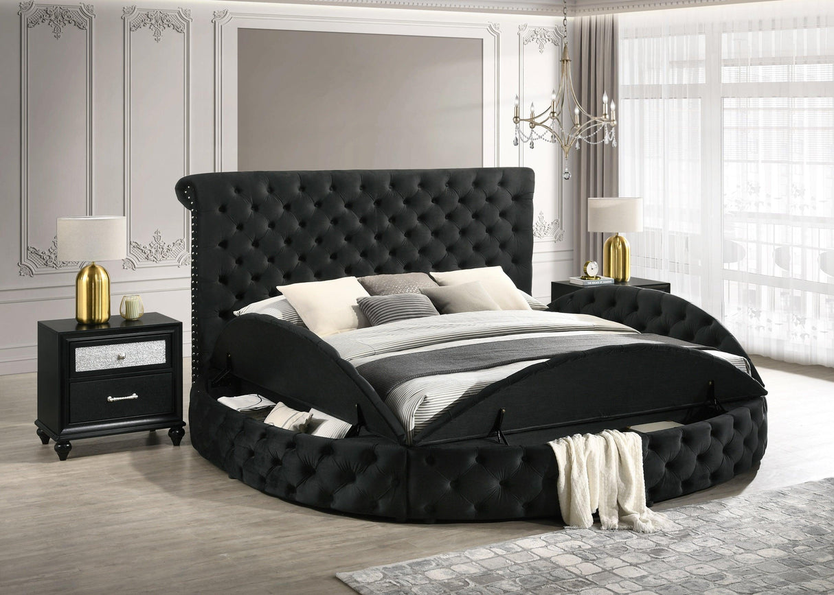 Brigitte Black Queen Upholstered Storage Panel Bed by Crown Mark at Eve Furniture
