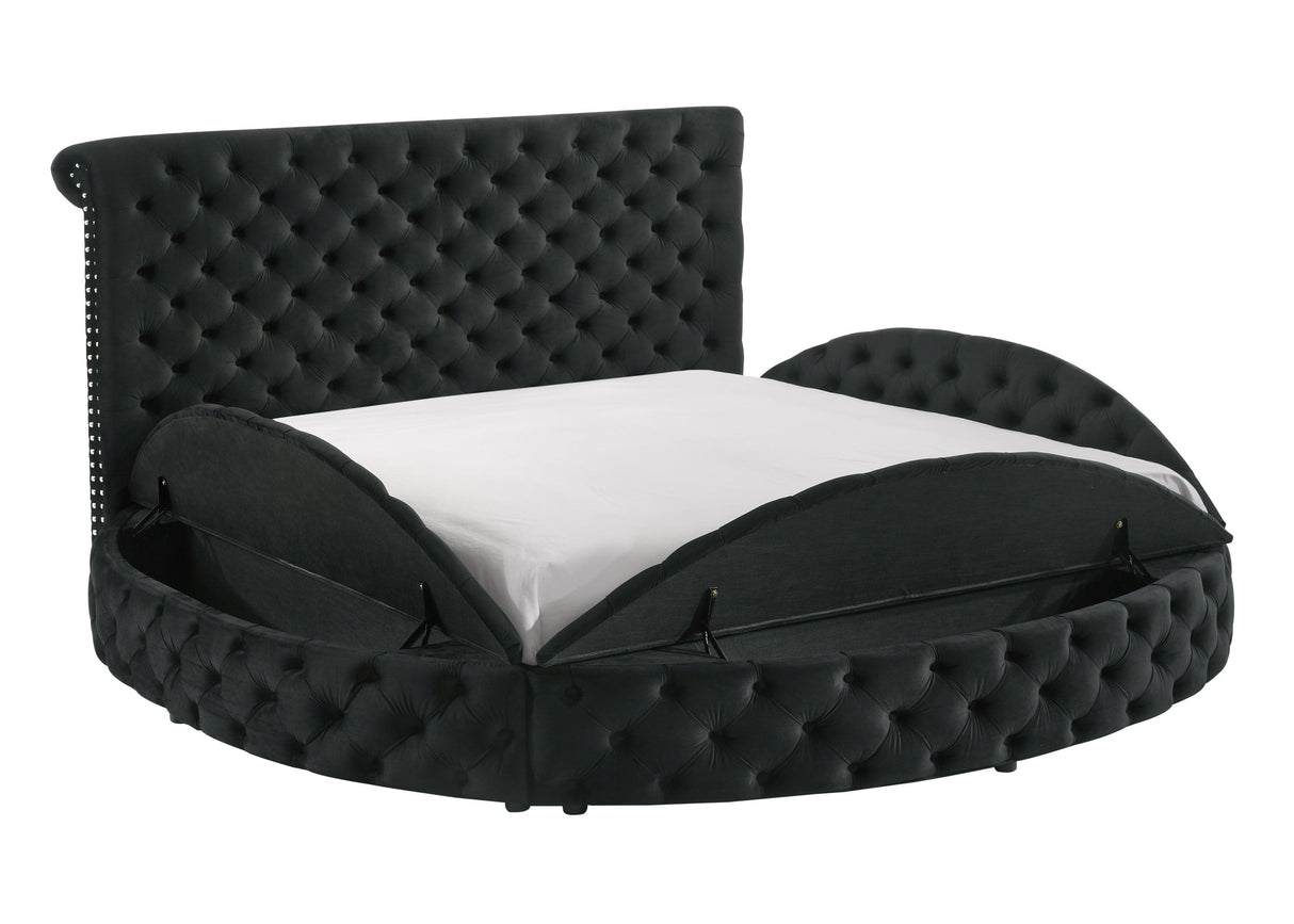 Brigitte Black Queen Upholstered Storage Panel Bed by Crown Mark at Eve Furniture