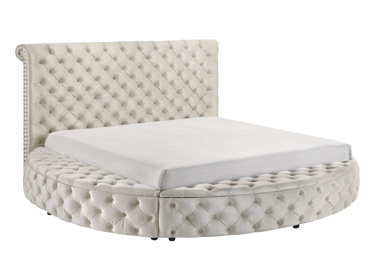 Brigitte Ivory Queen Upholstered Storage Panel Bed by Crown Mark at Eve Furniture