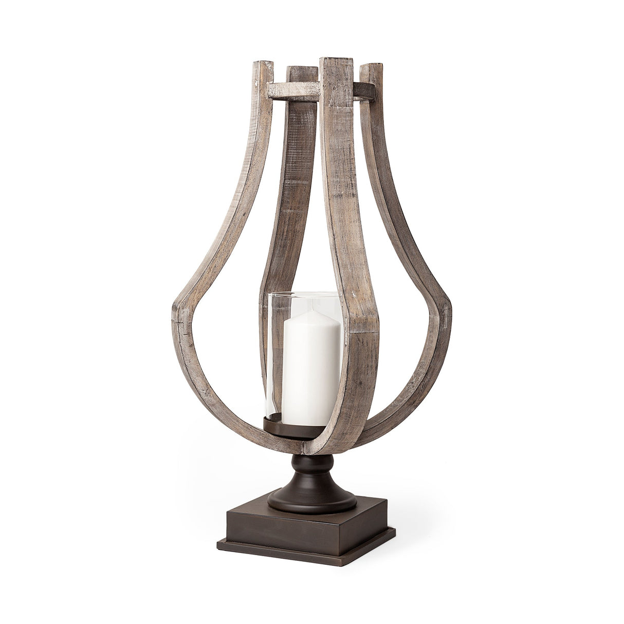 Brillion Large Rustic Wood Metal Table Candle Holder by Mercana at Eve Furniture