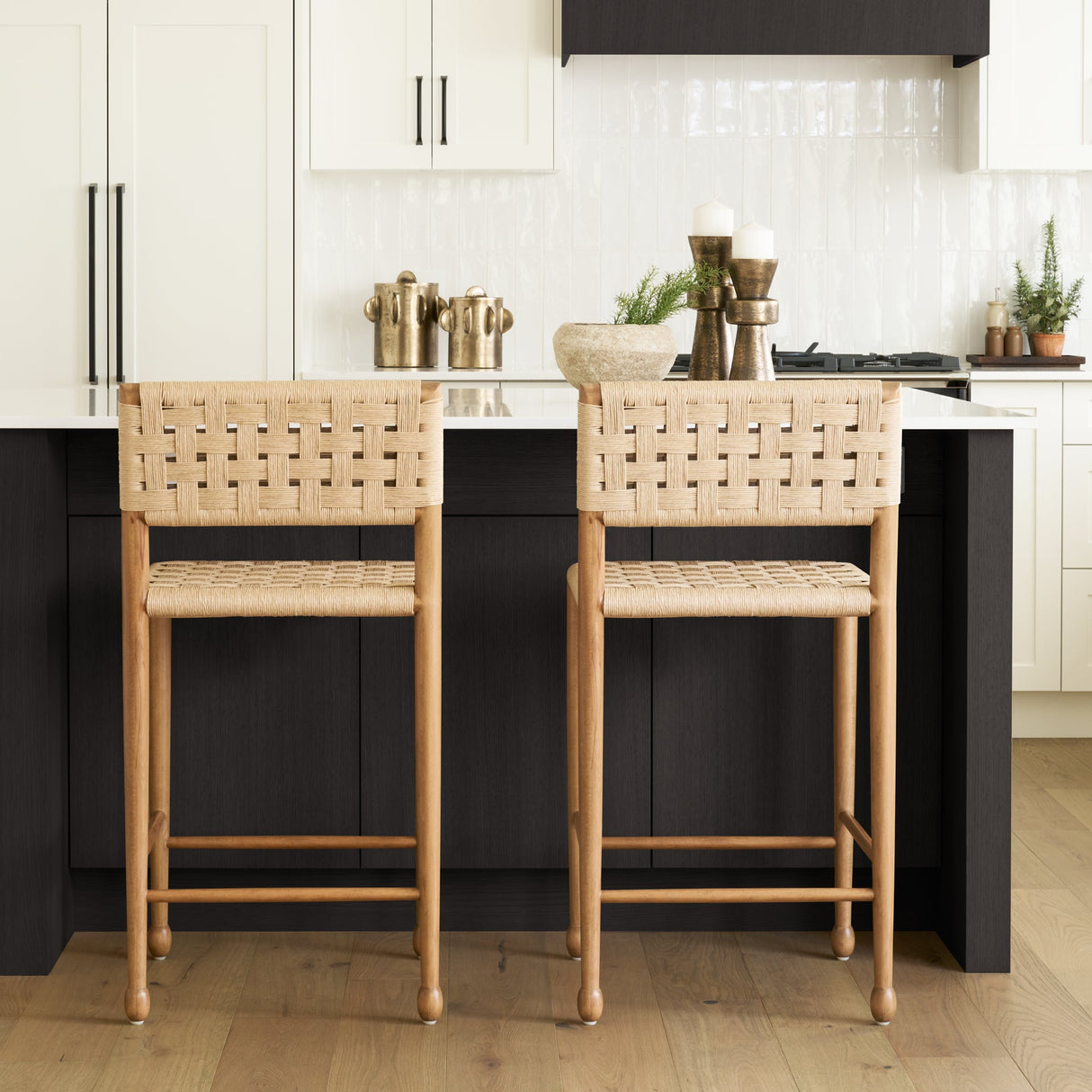 Brinley Woven Paper Rope w/ Brown Wood Frame Counter Stool by Mercana at Eve Furniture