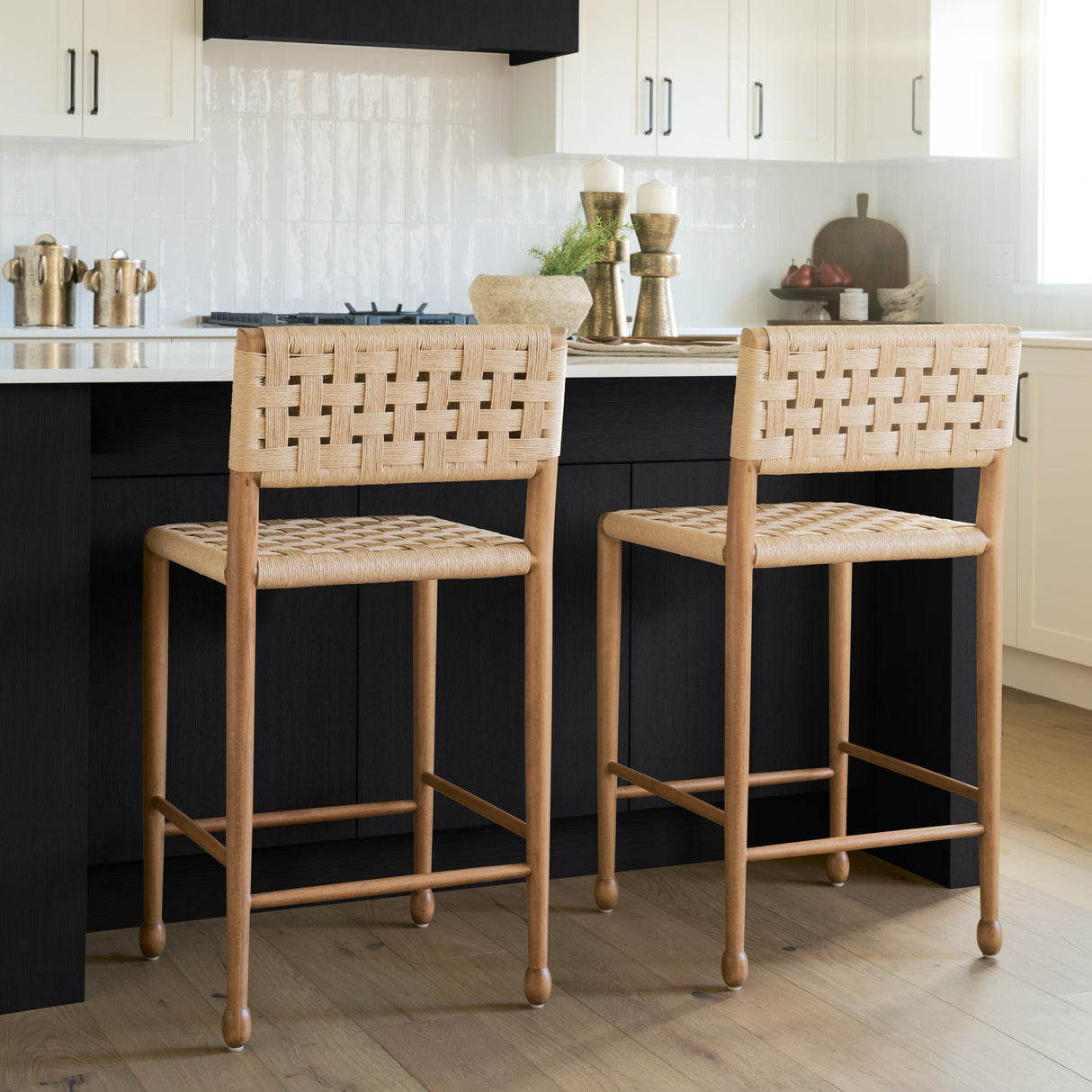 Brinley Woven Paper Rope w/ Brown Wood Frame Counter Stool by Mercana at Eve Furniture