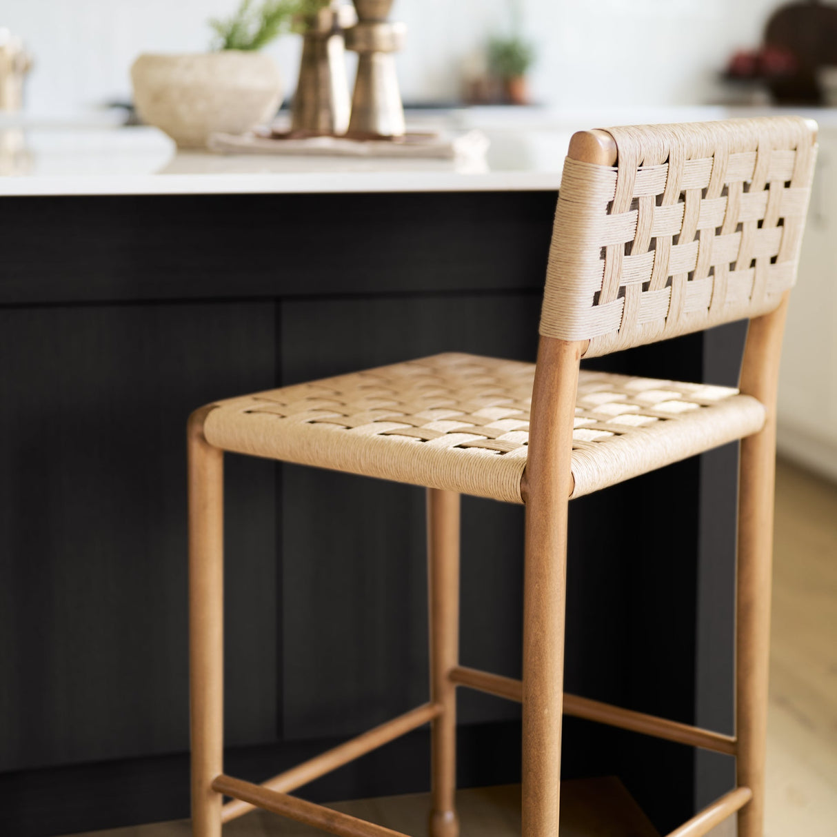 Brinley Woven Paper Rope w/ Brown Wood Frame Counter Stool by Mercana at Eve Furniture