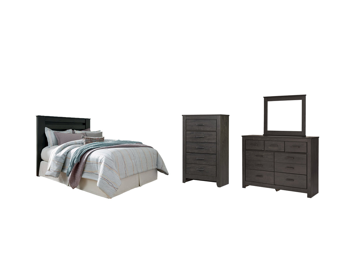 Brinxton King/California King Panel Headboard Bed with Mirrored Dresser and Chest in Charcoal by Ashley at Eve Furniture
