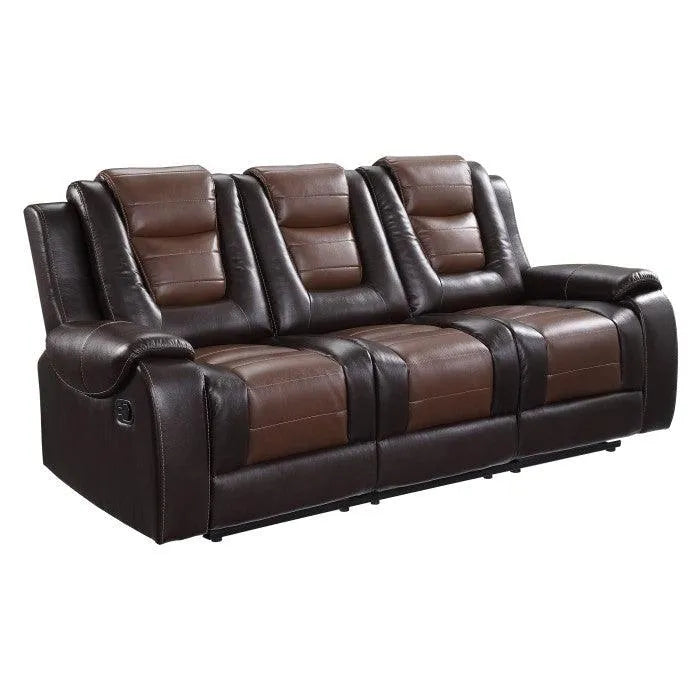 Briscoe Brown Double Reclining Sofa with Drop-Down Cup Holders by Homelegance at Eve Furniture