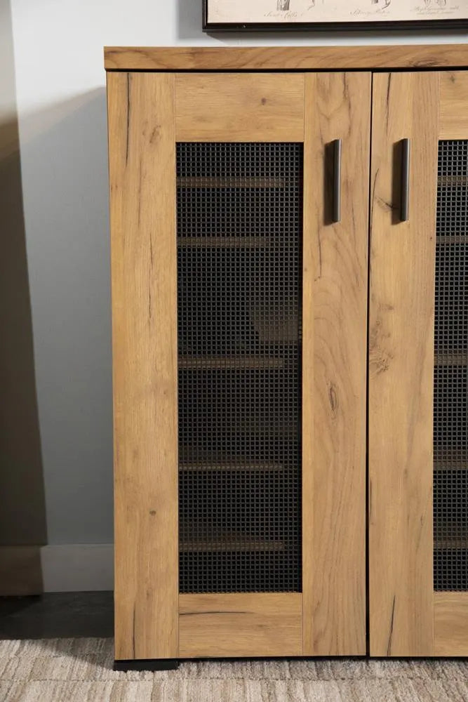 Bristol Golden Oak Metal Mesh Door Accent Cabinet by Coaster at Eve Furniture
