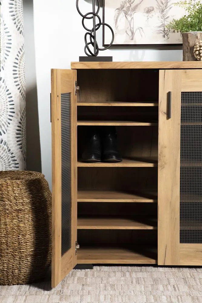 Bristol Golden Oak Metal Mesh Door Accent Cabinet by Coaster at Eve Furniture