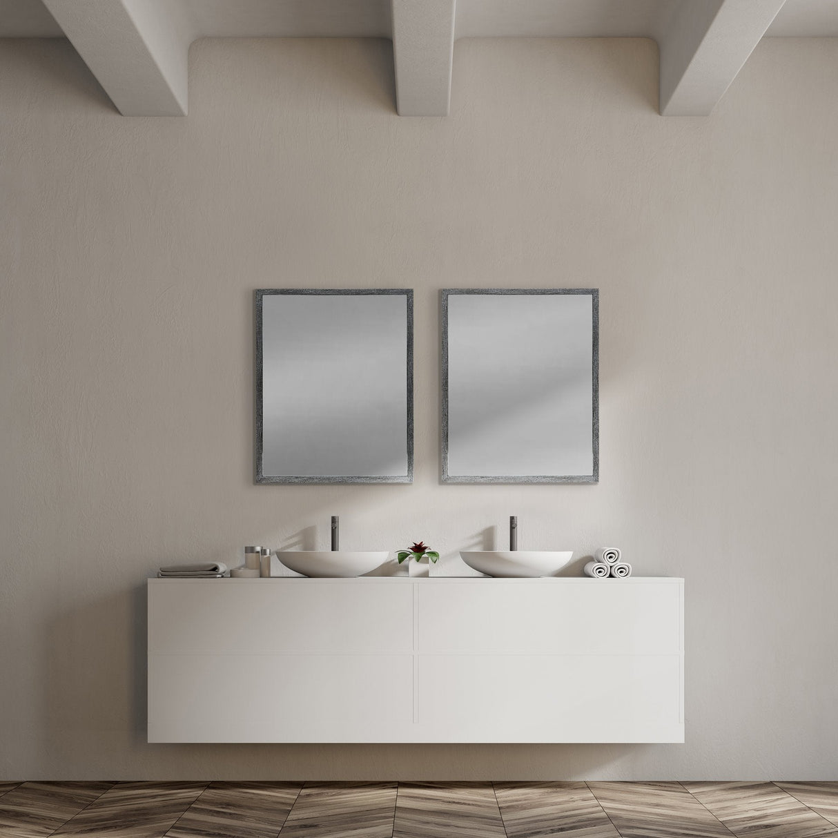 Bristol Grey 24x30 Faux Wood Frame Bathroom Vanity Mirror by Mercana at Eve Furniture