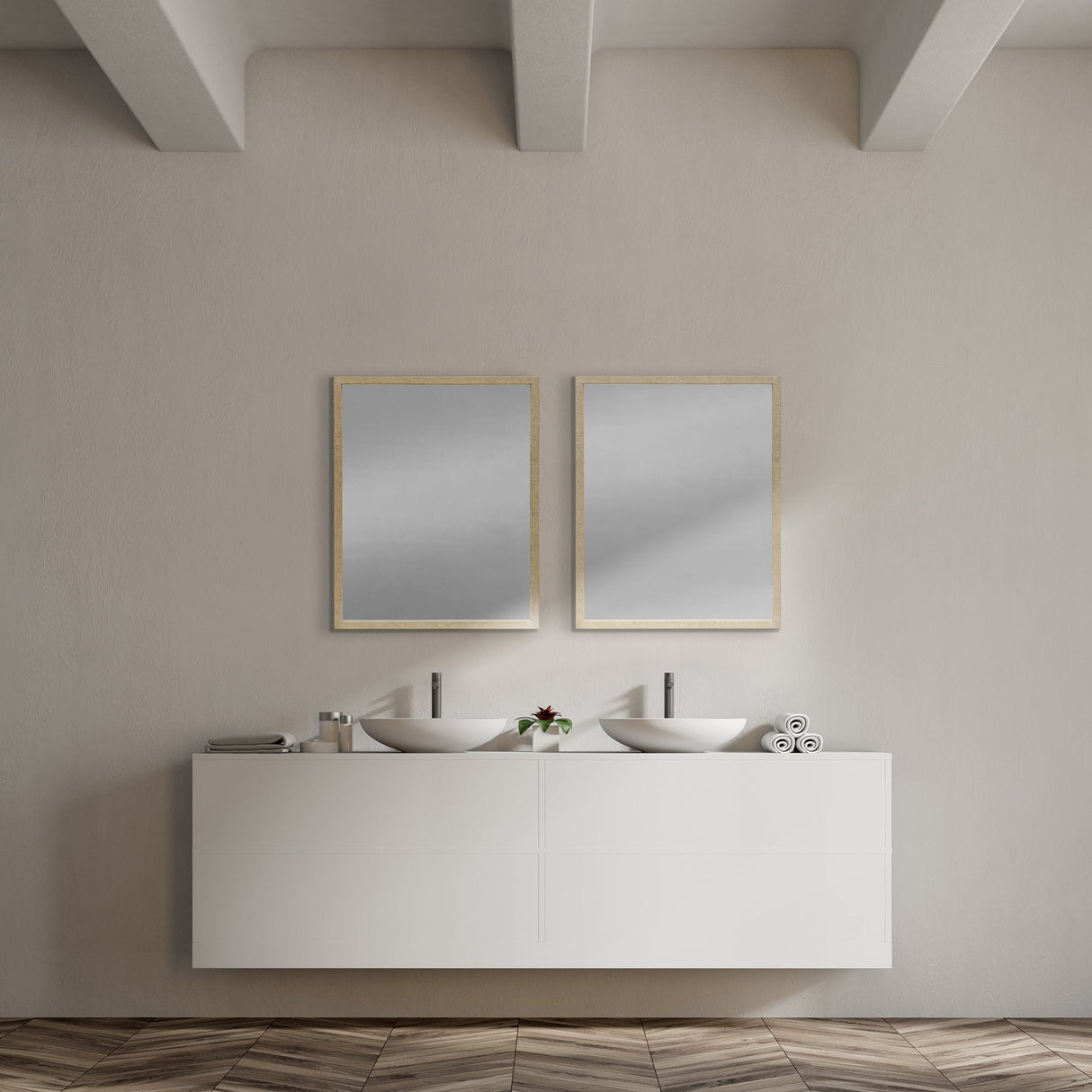 Bristol Tan 24x30" Faux Wood Frame Bathroom Vanity Mirror by Mercana at Eve Furniture