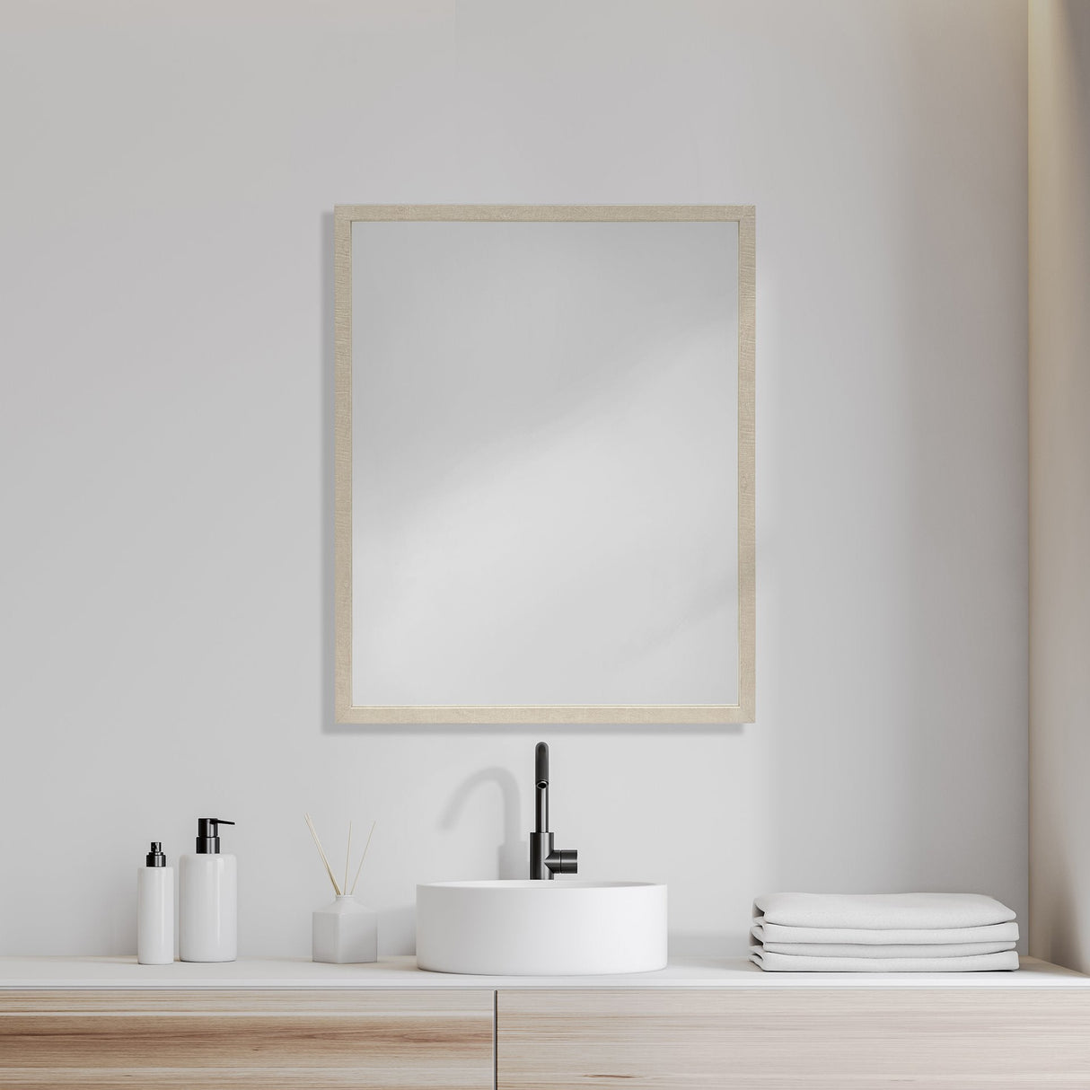 Bristol Tan 24x30" Faux Wood Frame Bathroom Vanity Mirror by Mercana at Eve Furniture