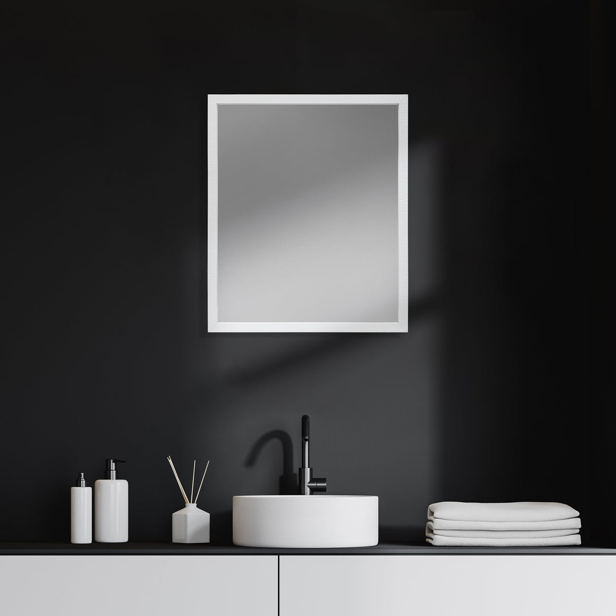 Bristol White 20x24 Faux Wood Frame Bathroom Vanity Mirror by Mercana at Eve Furniture
