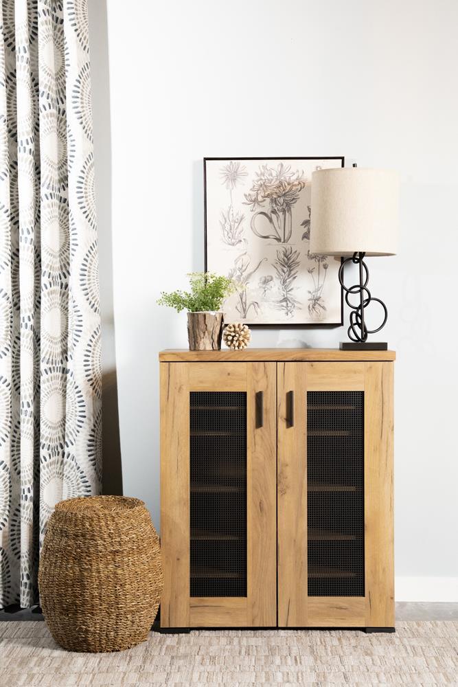 Bristol Golden Oak Metal Mesh Door Accent Cabinet by Coaster at Eve Furniture