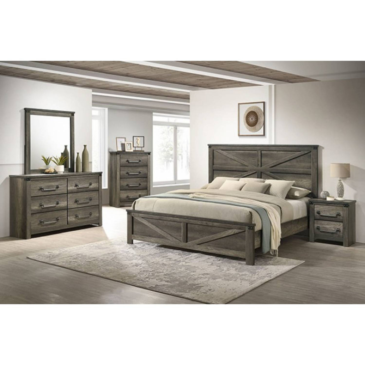 Britonale Rustic Gray 4-Piece Queen Bedroom Set by Furniture of America at Eve Furniture
