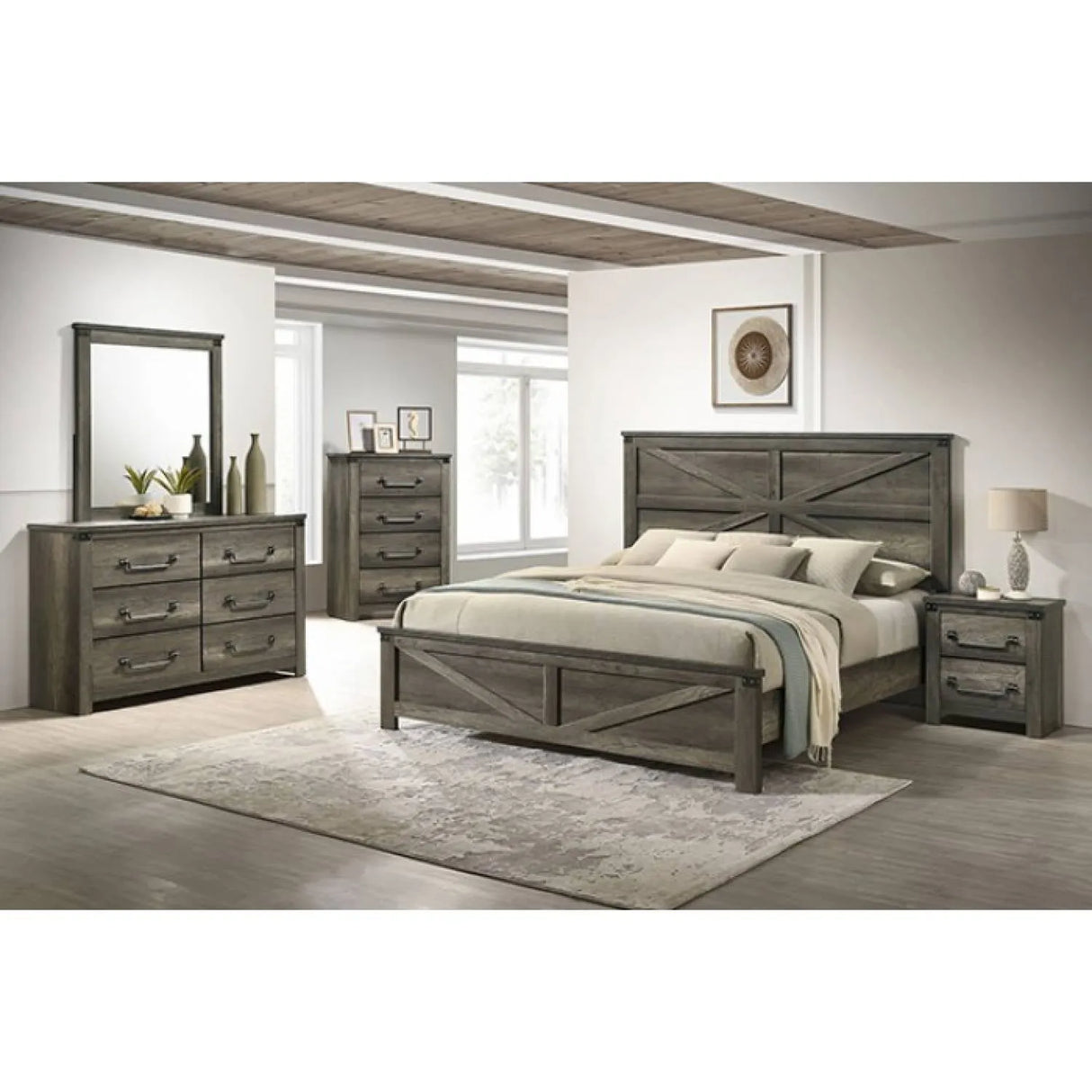 Britonale Rustic Gray 5-Piece Queen Bedroom Set by Furniture of America at Eve Furniture