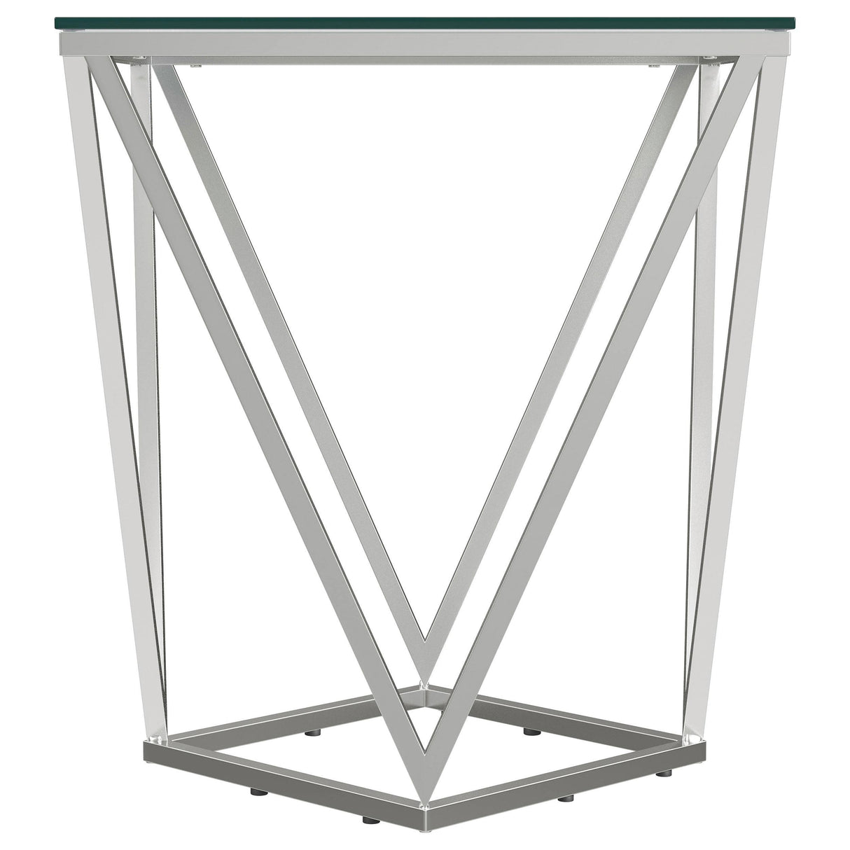 Brittania Nickel Square Geometric End Table with Clear Tempered Glass Top by Coaster at Eve Furniture