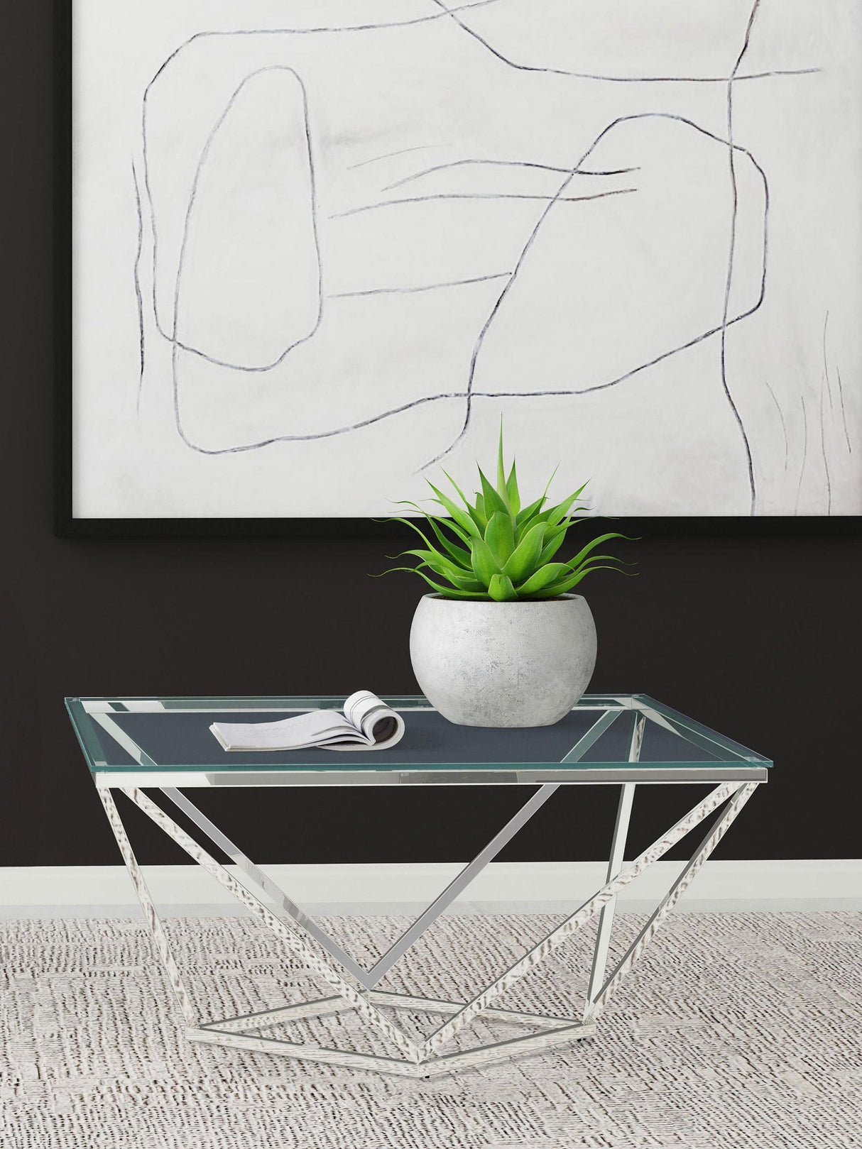 Brittania Square Glass Top Geometric Coffee Table Nickel by Coaster at Eve Furniture