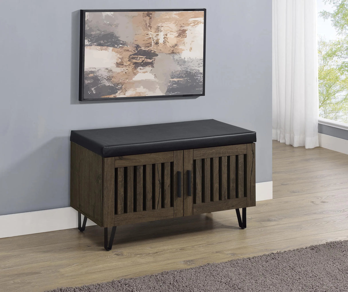 Brixton Smoked Oak 2-Door Padded Entryway Shoe Storage by Coaster at Eve Furniture
