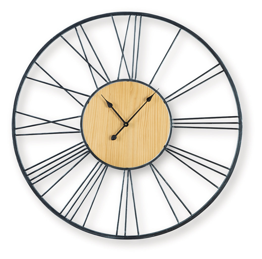 Brockett Black/Natural Wall Clock by ASHLEY FURNITURE at Eve Furniture