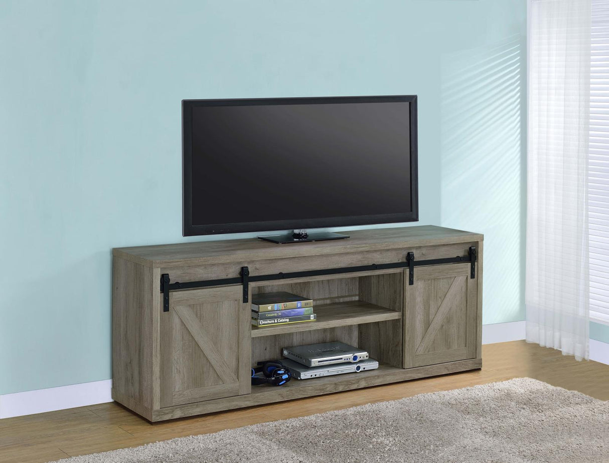 Brockton Gray Driftwood 71-inch 3-Shelf Sliding Doors TV Console by Coaster at Eve Furniture