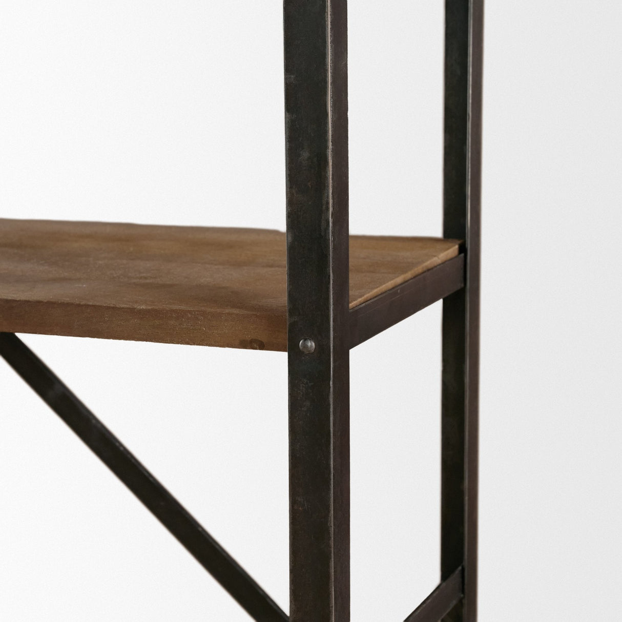 Brodie VIII Brown Wood Gun-Metal Ladder Four Shelf Shelving Unit by Mercana at Eve Furniture